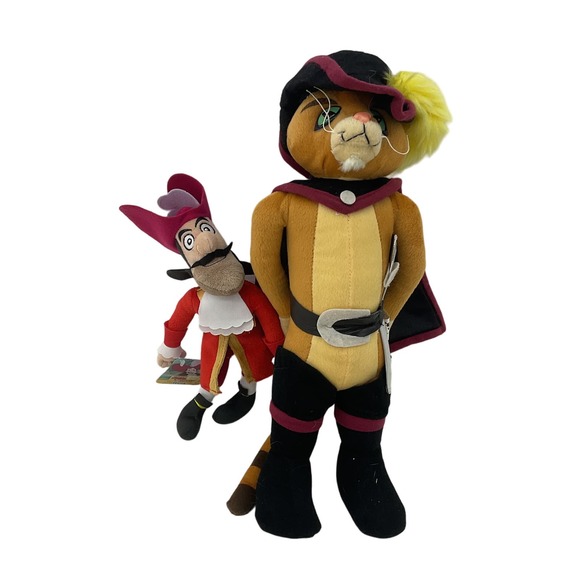 Disney Peter Pan Captain Hook & Shrek Puss in Boots Character Plush Toys - Picture 1 of 4